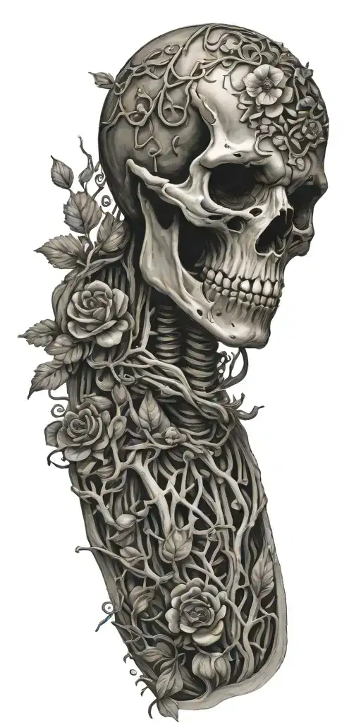 A Full Skeleton Head To Toe Wrapped In Vines And Flowers