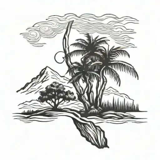 Pine Tree And Palm Tree California State Outline