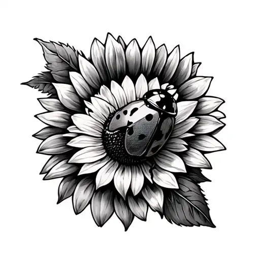 Ladybug In Sunflower Surrounded