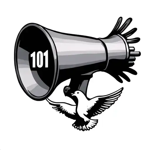 Small Megaphone With The Numbers 101 Inside With A Dove Underneath
