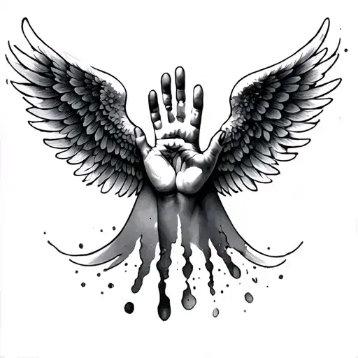 Back Tattoo Of A Baby Handprint Turning Into Angel Wings