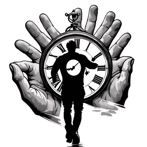 Silhouette Of A Man Walking Across The Hands Of A Clock