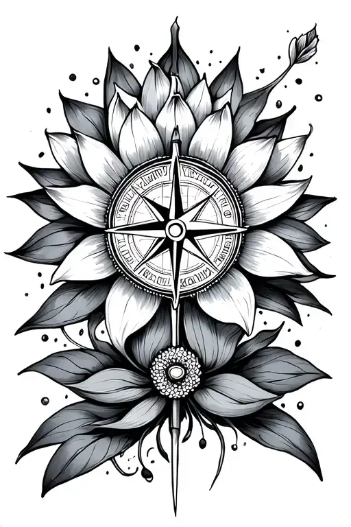 Feminine Fine Line Compass And Lotus Flower