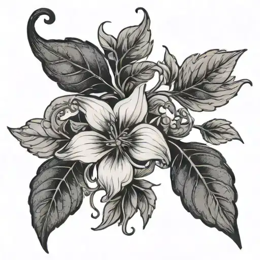 A Black And Grey Tattoo Of A Vine Growing Around A Delicate Flower