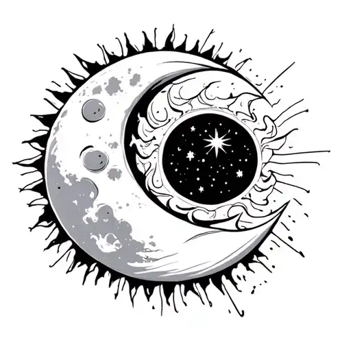 Sun And Moon Merging Into A Cosmic Melody Of Sound Waves