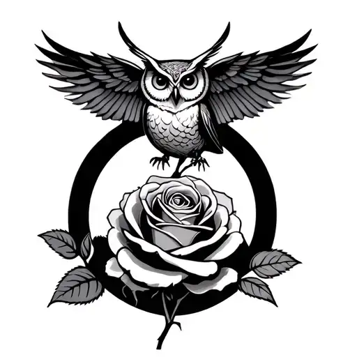 Rose In A Circle With Owl Perched On Top