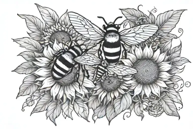 Love With Sunflowers And Bees Buzzing