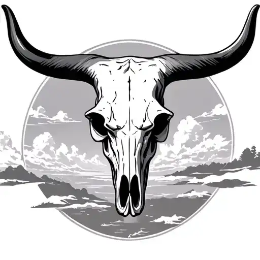 Bull Skull Surrounded By Sky Scene