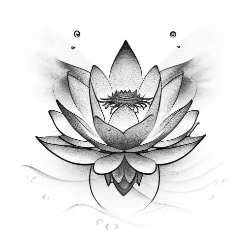 Lotus Flower And Ocean Waves