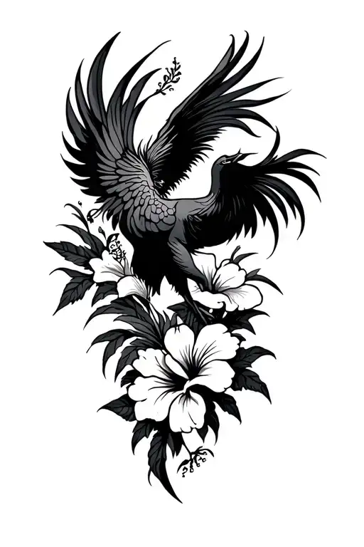 Hibiscus And Phoenix Silhouette