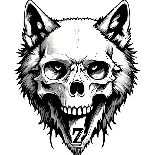 Skull With A Wolf And A Very Small Number 7 Incorporated