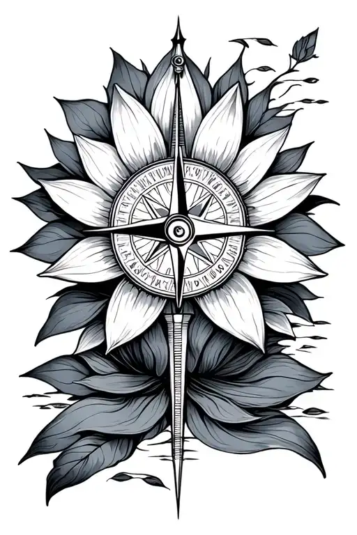 Feminine Fine Line Compass And Lotus Flower