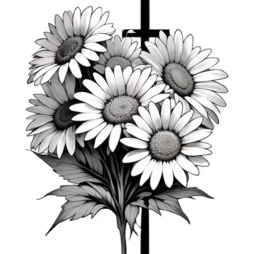 Daisy Flowers Bou Sitting Up Against Cross