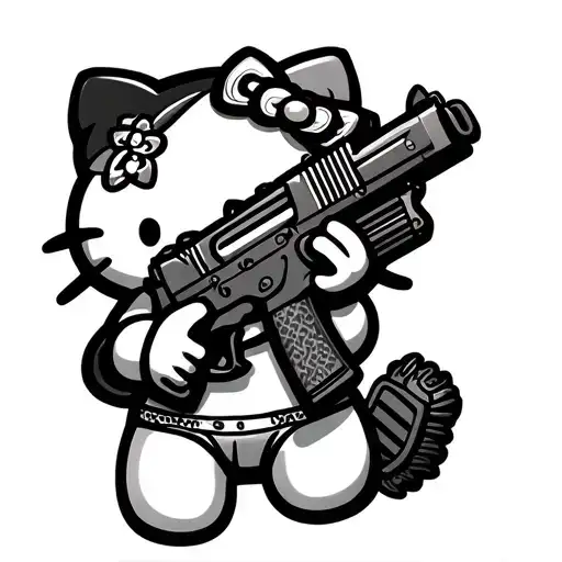 Hello Kitty Holding Machine Gun With Grills And Bathing Suit
