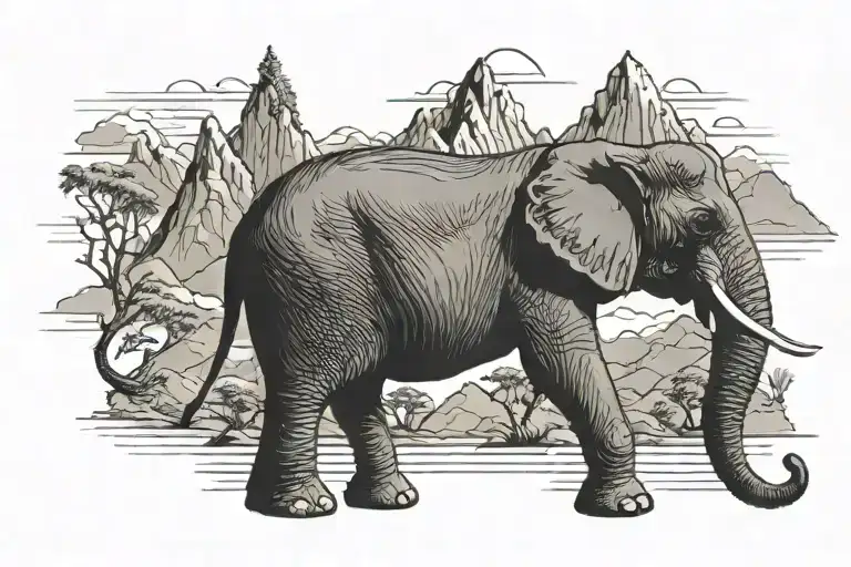 Elephant And Mountains