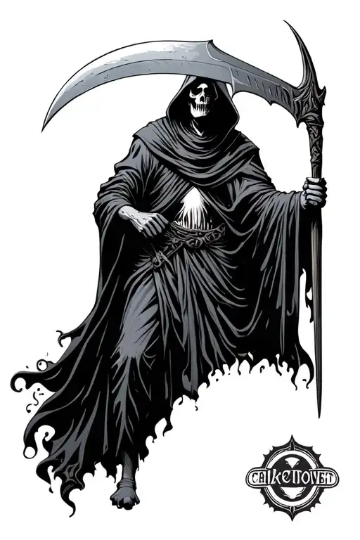 Scary Full Figure Grim Reaper Holding A Scythe