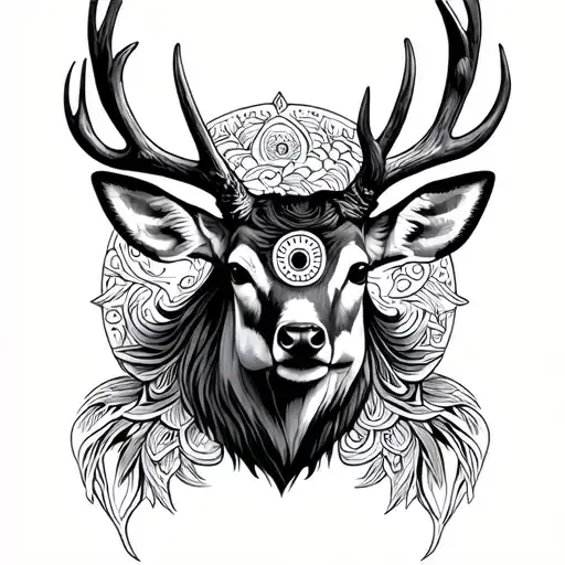 Psychedelic Buck Head With Third Eye