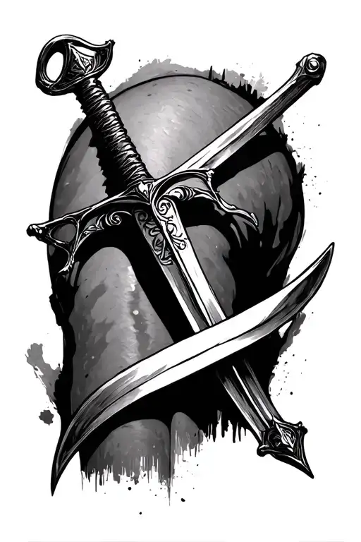 Sketch Of A Sword Tattoo On The Knee