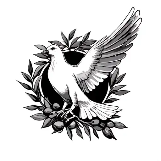 Dove Holding Olive Branch Surrounded