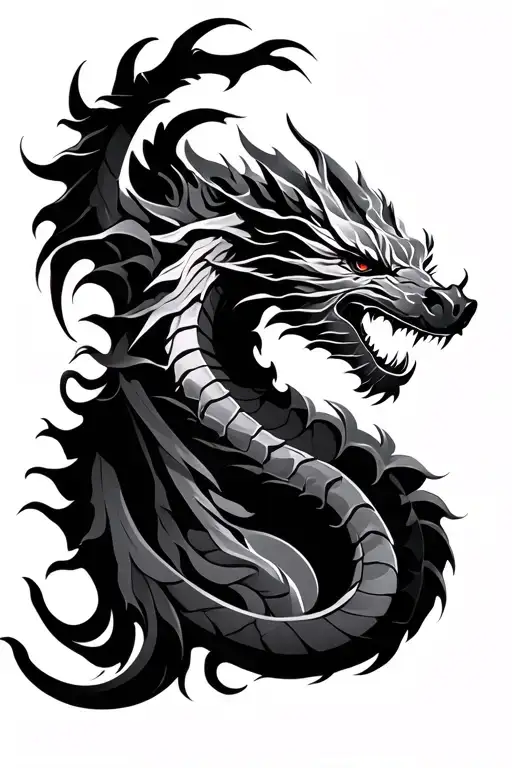 Thin Line Black Dragon Tattoo For A Spine