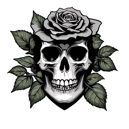 Skull And Rose With Money Bags For Eyes Surrounded