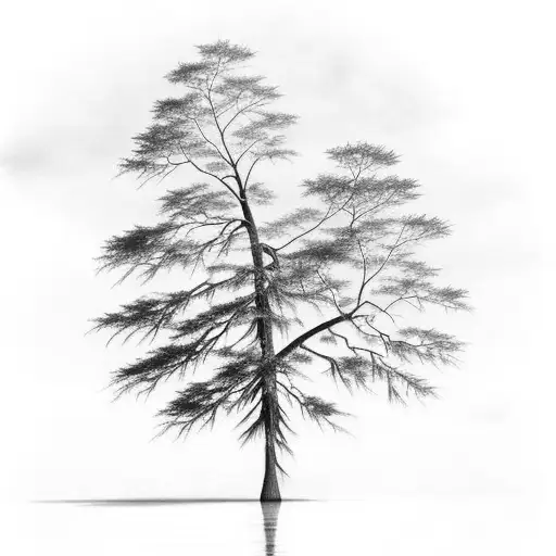 Bald Cypress Tree In Water With Cross Visible In Sky