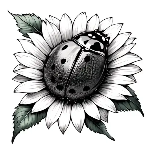 Ladybug In Sunflower Surrounded