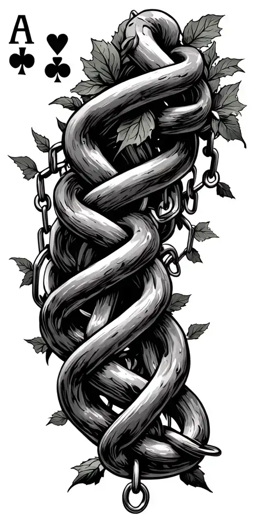 Small Chain Links With Small Vines Wrapping Around Playing Cards