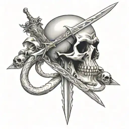 Sword Through Skull With Snakes