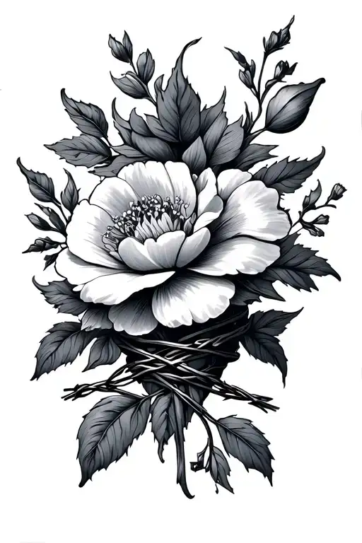 Floral With Barbwire Wrapped Outside Of The Floral