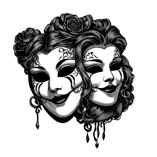 Girly Theater Mask Tatoo Design Smile Now Cry Later