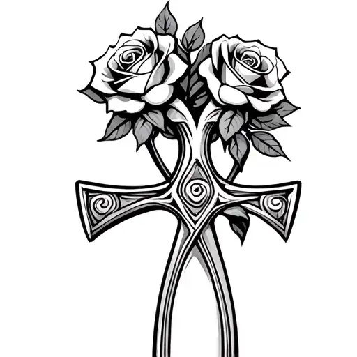 Ankh With A Bunch Of Roses Intertwined