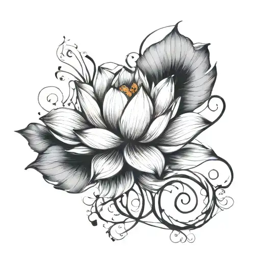 Lotus Flower With Skinny Vines Going From Side Of Thigh All The Way Up By Rib Cage