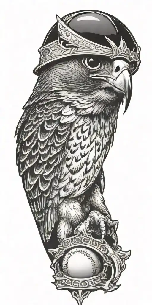 Falcon Wearing A Crown Sitting On A Giant Baseball Diamond