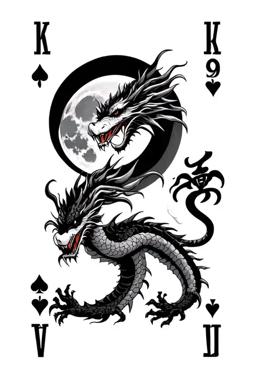 Chinese Dragon In The Full Moon And A Joker Card