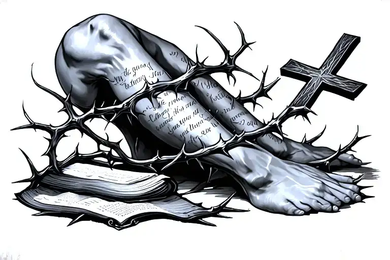 Thorns That Wrap Around The Leg With A Cross And Bible Verse