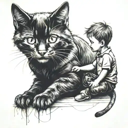 Little Boy And Black Cat