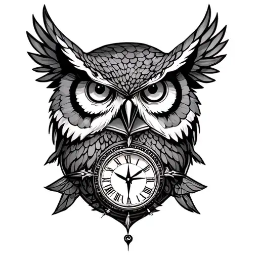Owl And Clock And Compass