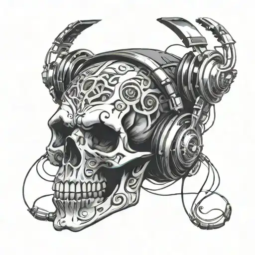 Incorporate A Skull Wearing Headphones In A Car-themed