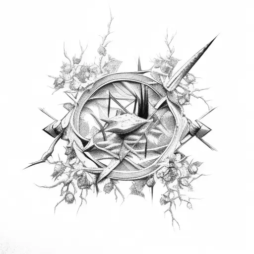 Broken Arrow Tied Together By A Vine Of Thorns And Roses