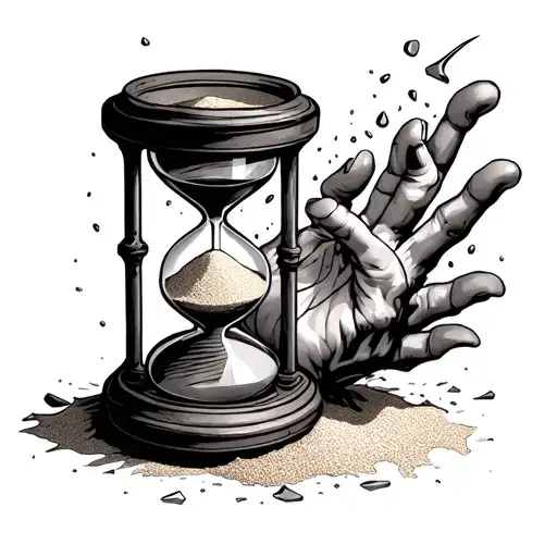 Hand Clutching Sand Falling From A Shattered Hourglass