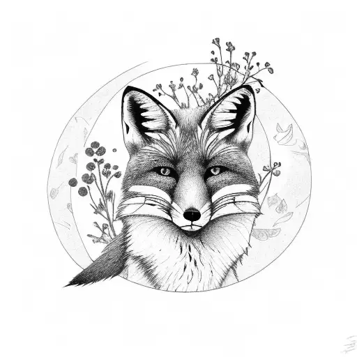 Full Body Fox With Violets And Cosmos