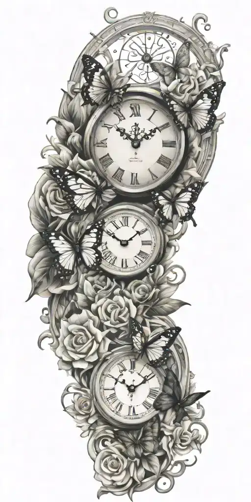 Followers And Butterflies Surrounding A Clock Face