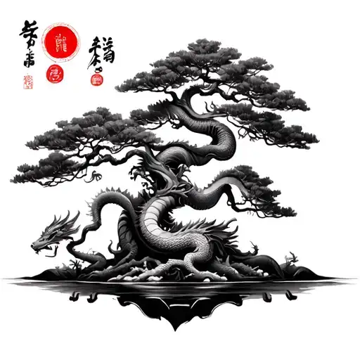 Bonzai Tree With Sna Bonsai Tree With Dragon Family Tree