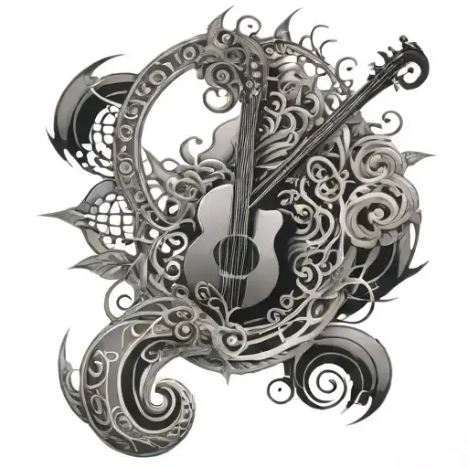 A Magical Music Staff With Fantasy Creatures And Anime Motifs