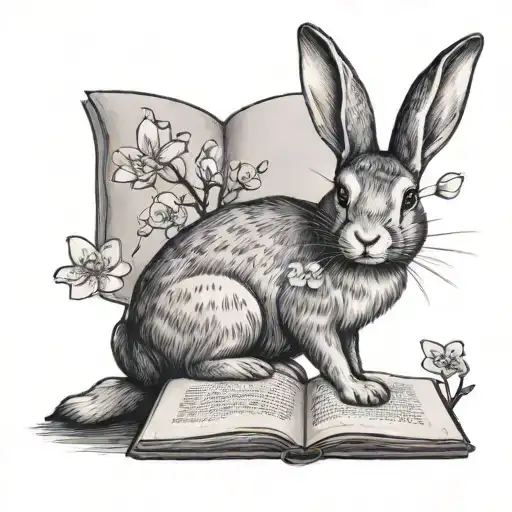 A Rabbit Reading A Book Under A Cherry Blossom Tree