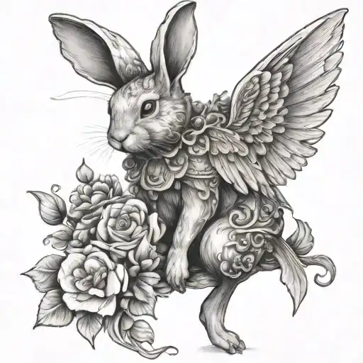 A Bunny Angel With Wings Made Of Flowers
