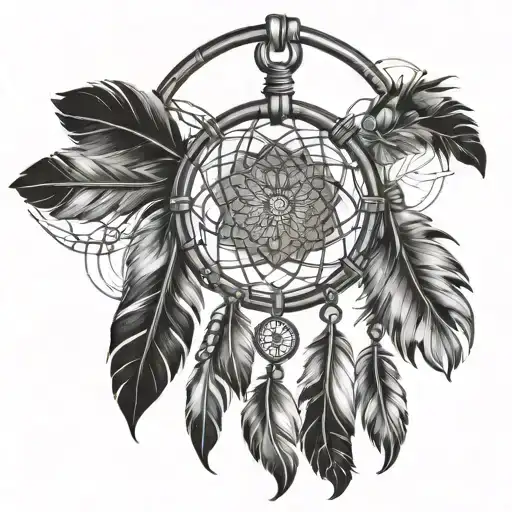 A Stylized Native American Dreamcatcher With Tech-inspired Elements