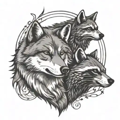 A Wolf And Raccoon Standing Side By Side