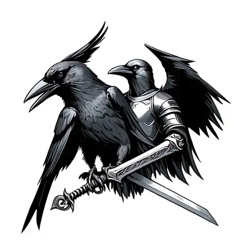 A Crow With A Knight Holding A Sword